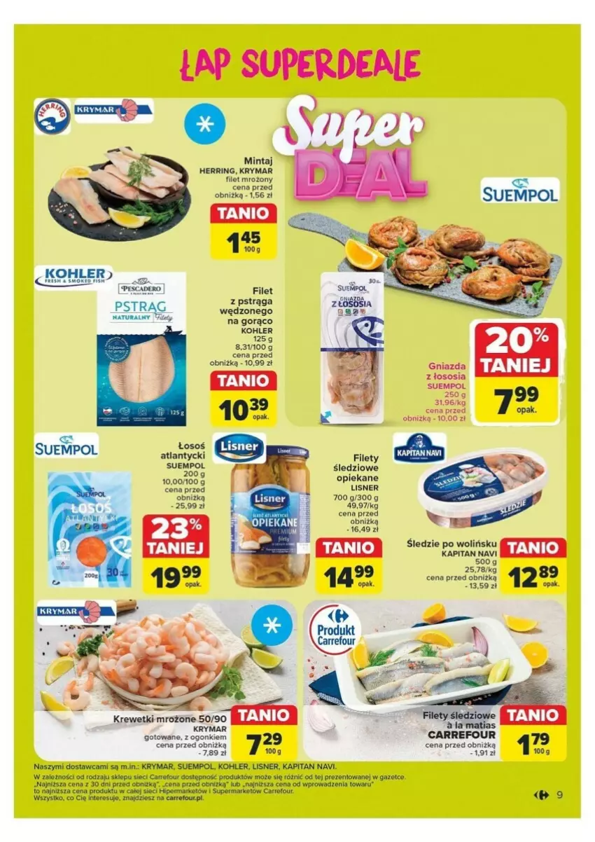 Gazetka promocyjna Carrefour - ważna 21.10 do 26.10.2024 - strona 59 - produkty: Filet z pstrąga, Krewetki, Lisner, Pstrąg, Sos, Suempol