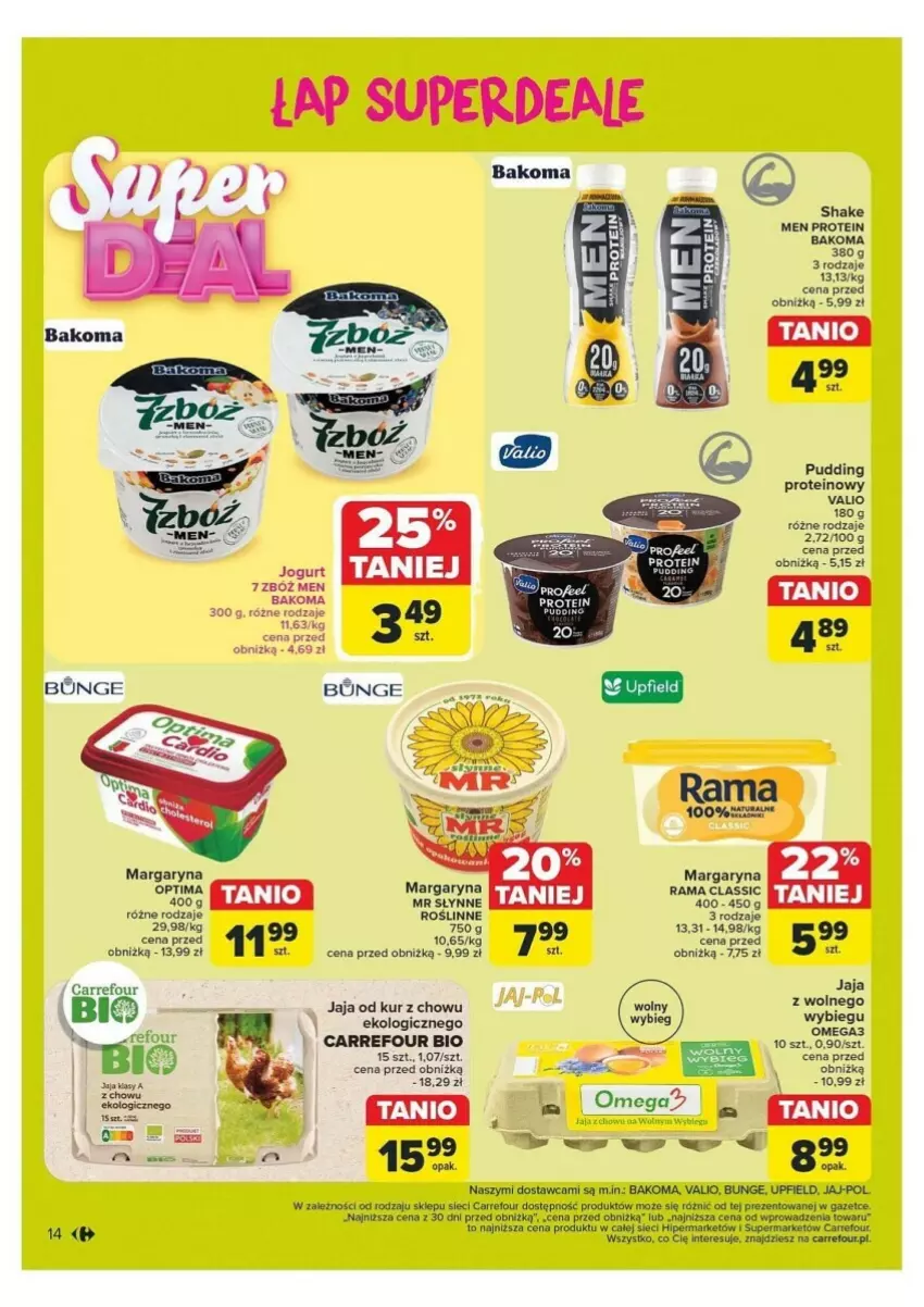 Gazetka promocyjna Carrefour - ważna 21.10 do 26.10.2024 - strona 6 - produkty: Bakoma, Fa, Jaja, Jogurt, Margaryna, Optima, Pudding, Rama, Słynne