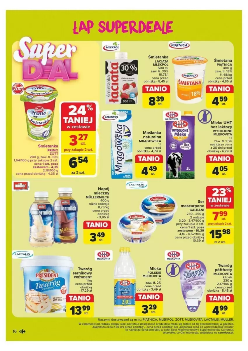 Gazetka promocyjna Carrefour - ważna 21.10 do 26.10.2024 - strona 8 - produkty: Galbani, Gra, Mascarpone, Maślanka, Mleko, Mlekovita, Piątnica, Ser, Twaróg, Twaróg półtłusty, Zott