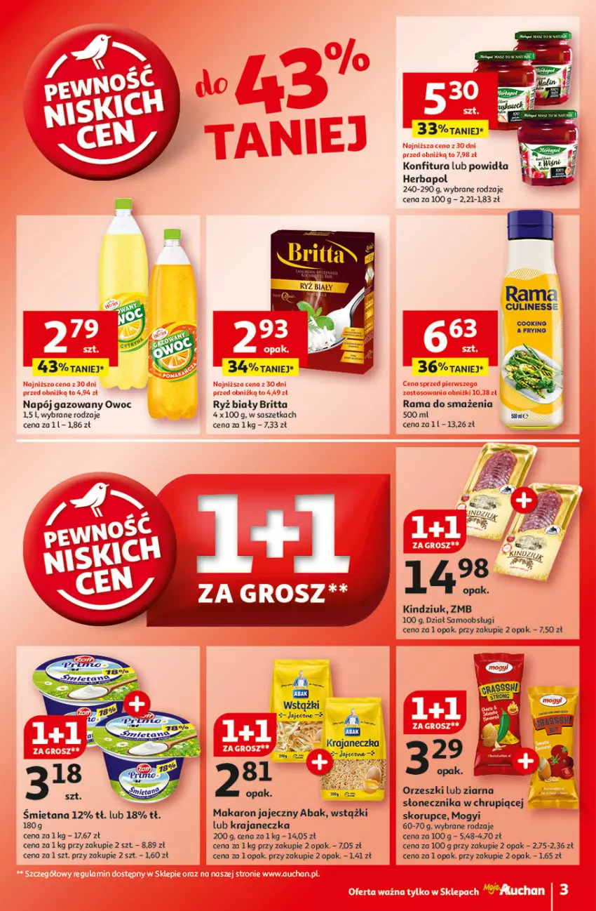 Gazetka promocyjna Auchan - Pewność Niskich Cen Moje - ważna 20.03 do 26.03.2025 - strona 5 - produkty: Brit, Herbapol, Kindziuk, Konfitura, Makaron, Napój, Napój gazowany, Orzeszki, Rama, Ryż, Ryż biały