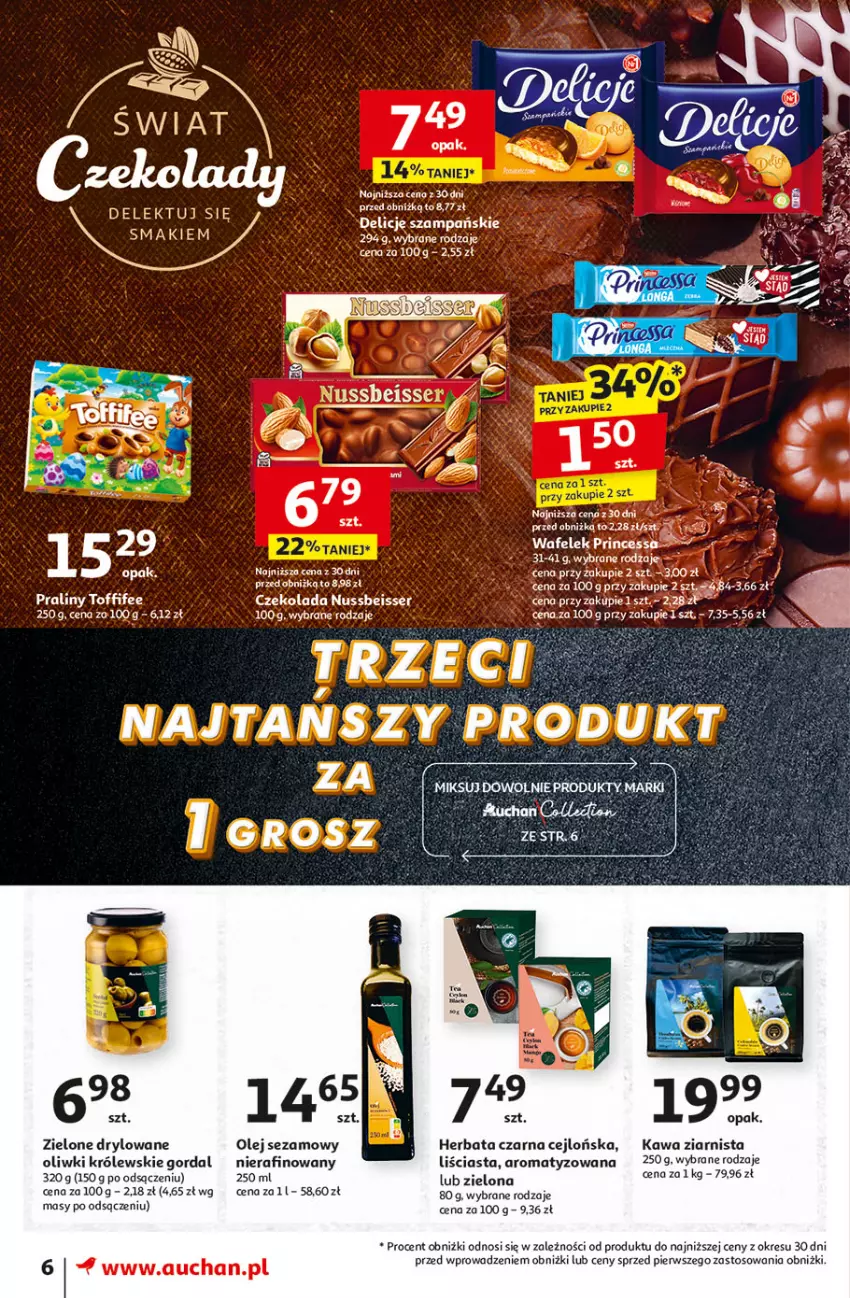 Gazetka promocyjna Auchan - Pewność Niskich Cen Moje - ważna 20.03 do 26.03.2025 - strona 8 - produkty: Czekolada, Fa, Herbata, Herbata czarna, Kawa, Kawa ziarnista, Królewski, Olej, Olej sezamowy, Oliwki, Praliny, Princessa, Ser, Sezam, Toffifee, Wafelek