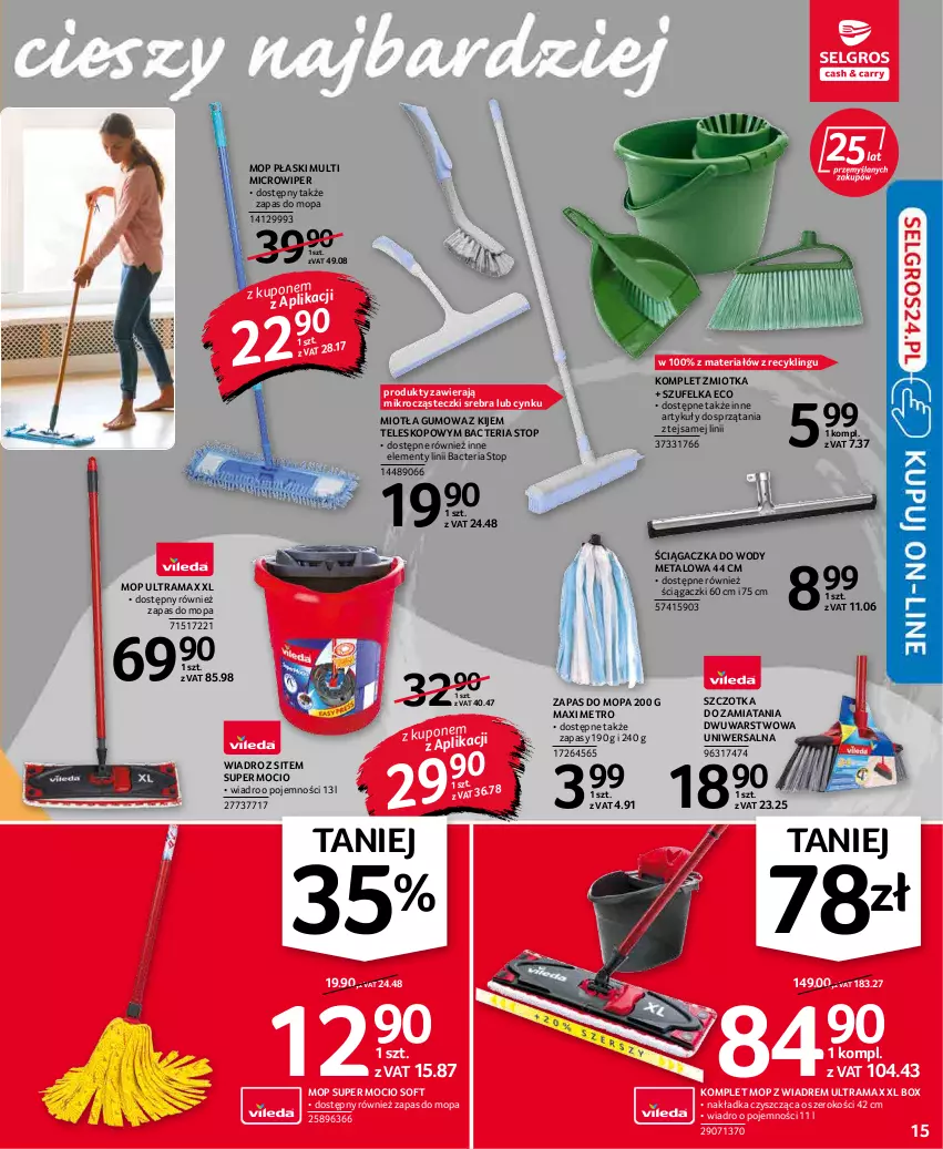 Gazetka promocyjna Selgros - Oferta przemysłowa - ważna 20.01 do 02.02.2022 - strona 15 - produkty: Cynk, Kije, Metro, Miotła, Mop, Rama, Szczotka, Szufelka, Teleskop, Top, Wiadro