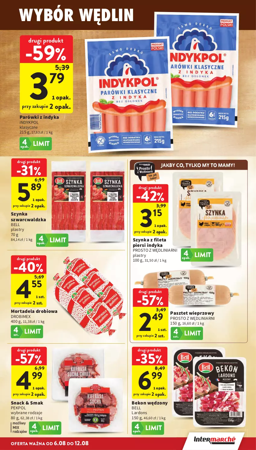 Gazetka promocyjna Intermarche - Gazetka promocyjna - ważna 06.08 do 12.08.2026 - strona 15 - produkty: Beko, Bell, Drobimex, Parówki, Parówki z indyka, Pasztet, Pekpol, Szynka