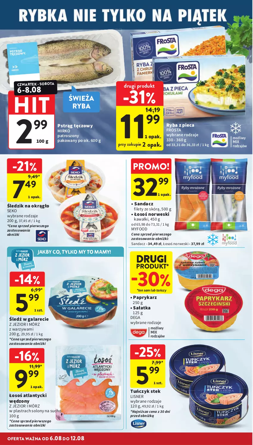 Gazetka promocyjna Intermarche - Gazetka promocyjna - ważna 06.08 do 12.08.2026 - strona 16 - produkty: Dega, Frosta, Gala, Kawa, Lisner, Papryka, Paprykarz, Piec, Pstrąg, Pstrąg tęczowy, Ryba, Sałat, Sałatka, Sandacz, Sandacz filet, SEKO, Stek, Tuńczyk, Warzywa