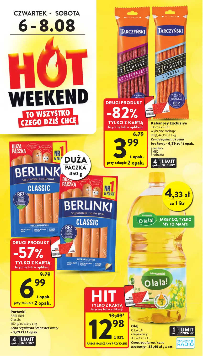 Gazetka promocyjna Intermarche - Gazetka promocyjna - ważna 06.08 do 12.08.2026 - strona 2 - produkty: Berlinki, Kabanos, Olej, Parówki, Tarczyński