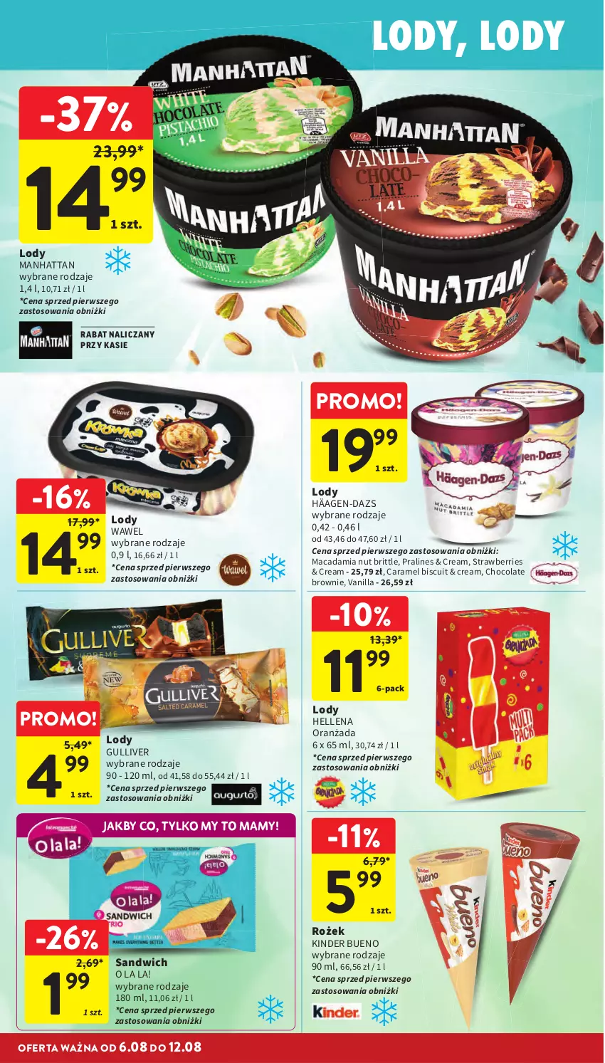 Gazetka promocyjna Intermarche - Gazetka promocyjna - ważna 06.08 do 12.08.2026 - strona 22 - produkty: Brit, Brownie, Hellena, Kinder, Kinder Bueno, Lody, Oranżada, Wawel
