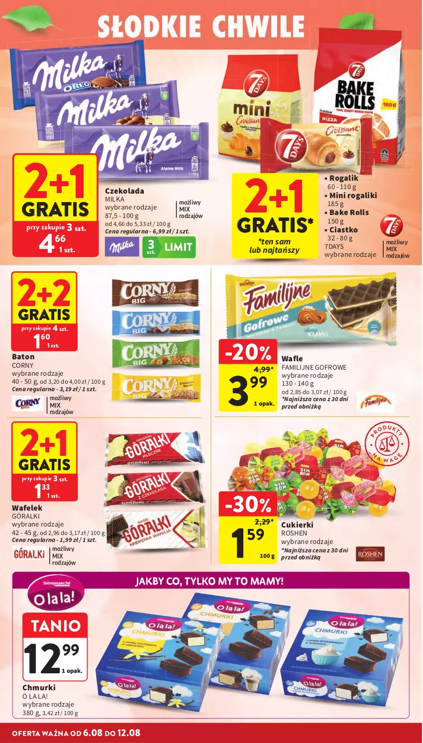 Gazetka promocyjna Intermarche - Gazetka promocyjna - ważna 06.08 do 12.08.2026 - strona 26 - produkty: Bake Rolls, Baton, Cukier, Cukierki, Czekolada, Fa, Góralki, Gra, Milka, Rogal, Wafelek, Wafle