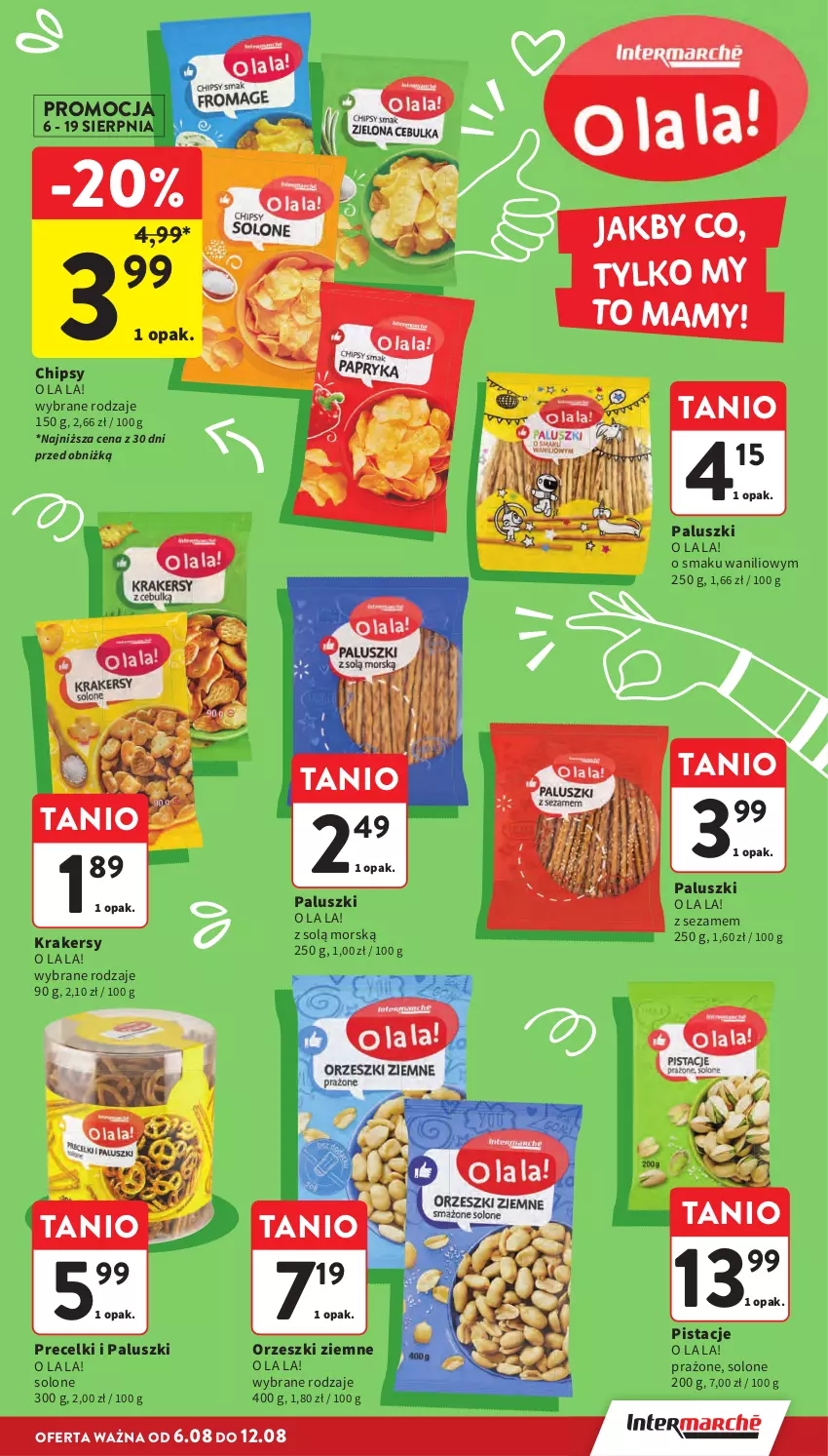 Gazetka promocyjna Intermarche - Gazetka promocyjna - ważna 06.08 do 12.08.2026 - strona 27 - produkty: Chipsy, Krakersy, Orzeszki, Orzeszki ziemne, Pistacje, Precelki, Sezam