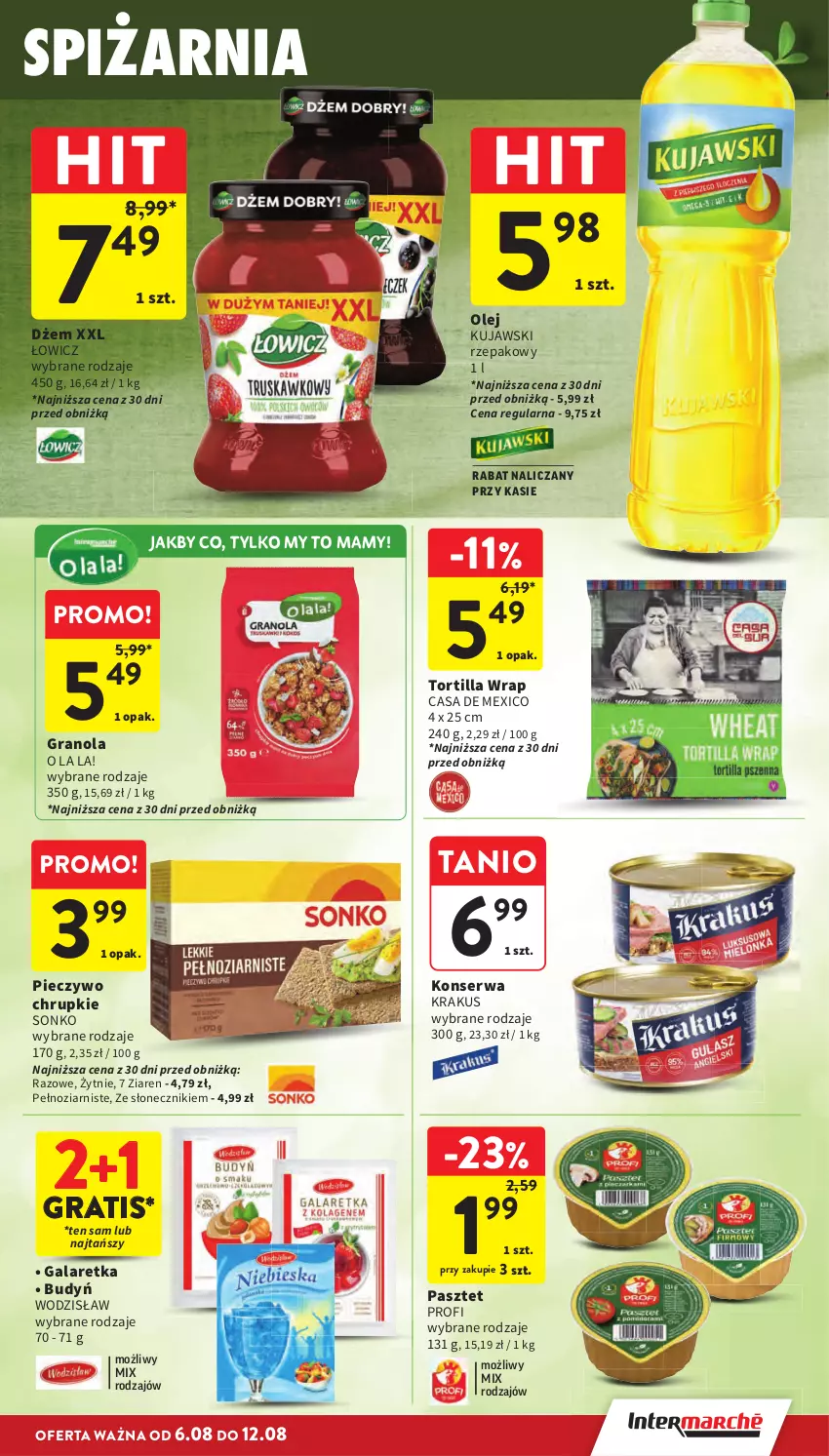 Gazetka promocyjna Intermarche - Gazetka promocyjna - ważna 06.08 do 12.08.2026 - strona 29 - produkty: Budyń, Chrupki, Dżem, Gala, Galaretka, Gra, Granola, Krakus, Kujawski, Olej, Pasztet, Piec, Pieczywo, Pieczywo chrupkie, Ser, Sonko, Tortilla