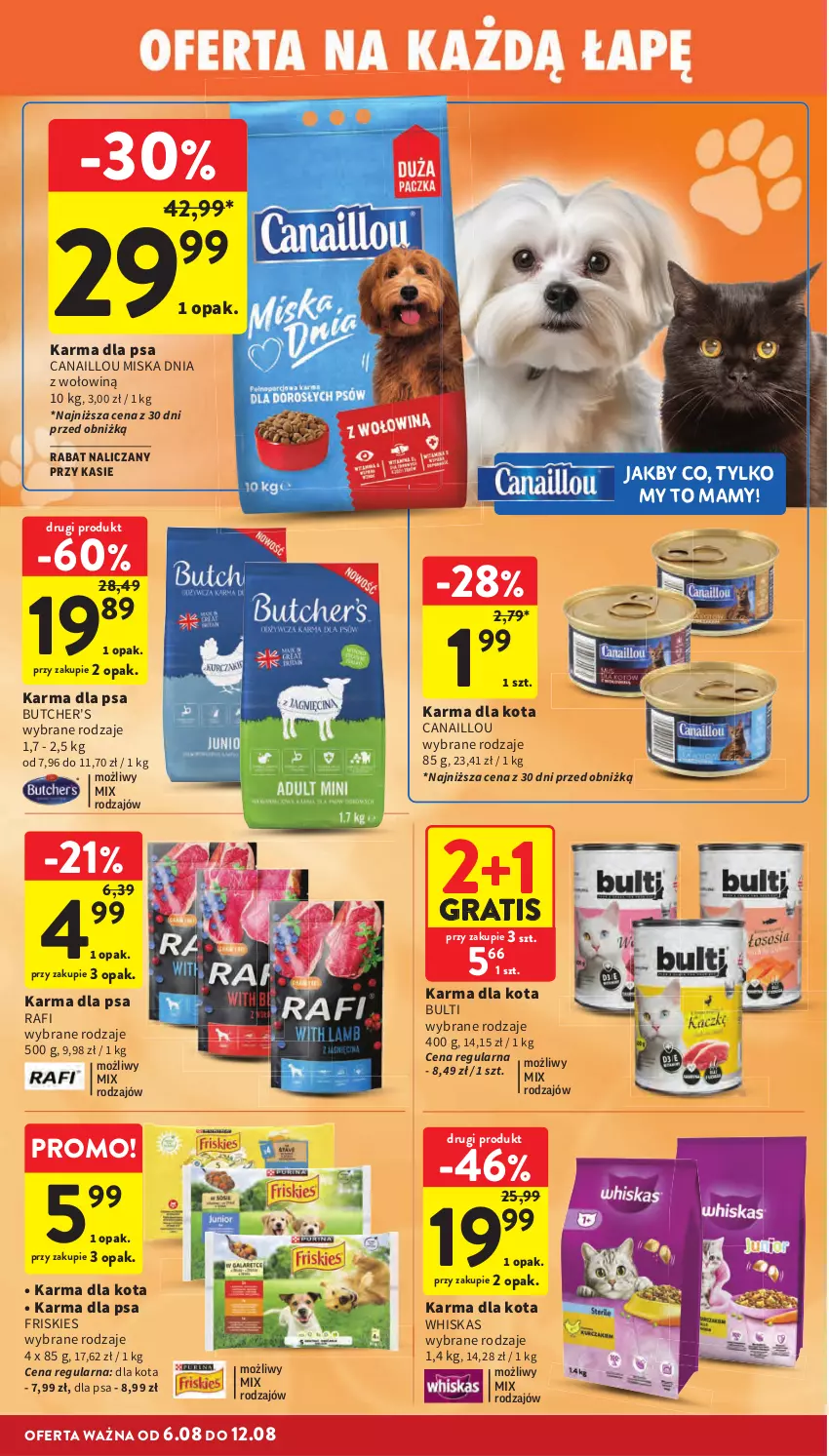 Gazetka promocyjna Intermarche - Gazetka promocyjna - ważna 06.08 do 12.08.2026 - strona 36 - produkty: Butcher's, Canaillou, Friskies, Gra, Miska, Whiskas