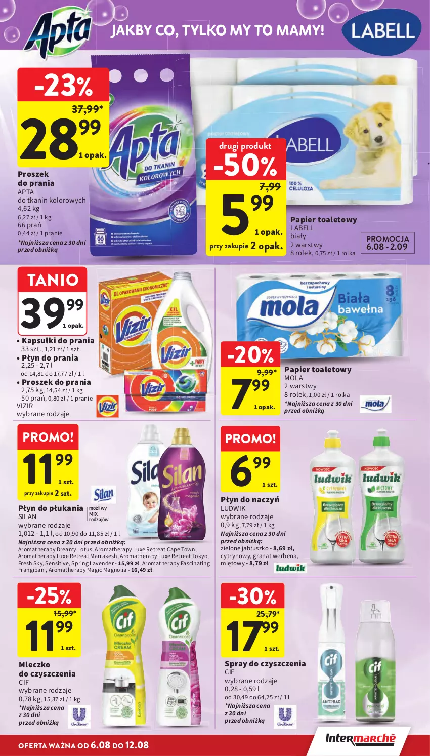 Gazetka promocyjna Intermarche - Gazetka promocyjna - ważna 06.08 do 12.08.2026 - strona 39 - produkty: Bell, Cif, Fa, Gra, Granat, Kapsułki do prania, Ludwik, Mleczko, Mola, Papier, Papier toaletowy, Płyn do płukania, Płyn do prania, Proszek do prania, Silan, Spray do czyszczenia, Vizir