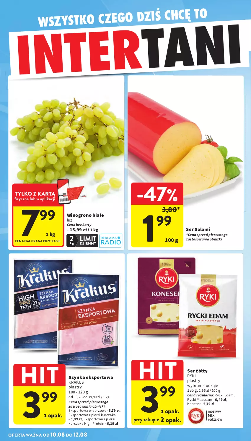Gazetka promocyjna Intermarche - Gazetka promocyjna - ważna 06.08 do 12.08.2026 - strona 42 - produkty: Edam, Krakus, Kurczak, Maasdam, Por, Rycki Edam, Salami, Ser, Ser salami, Sport, Szynka, Wino