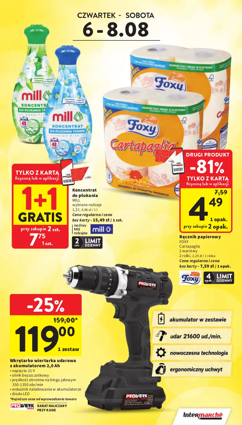 Gazetka promocyjna Intermarche - Gazetka promocyjna - ważna 06.08 do 12.08.2026 - strona 5 - produkty: Akumulator, Foxy, Gra, Papier, Ręcznik, Rolki, Tarka, Wiertarka, Wiertarka udarowa, Wkręt