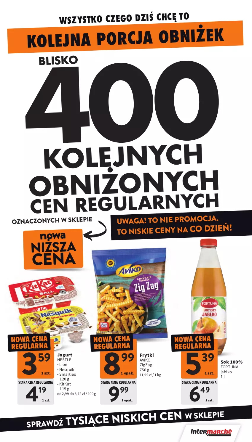 Gazetka promocyjna Intermarche - Gazetka promocyjna - ważna 06.08 do 12.08.2026 - strona 7 - produkty: Fortuna, Frytki, Jogurt, Lion, Nesquik, Nestlé, Olej, Por, Sok, Waga