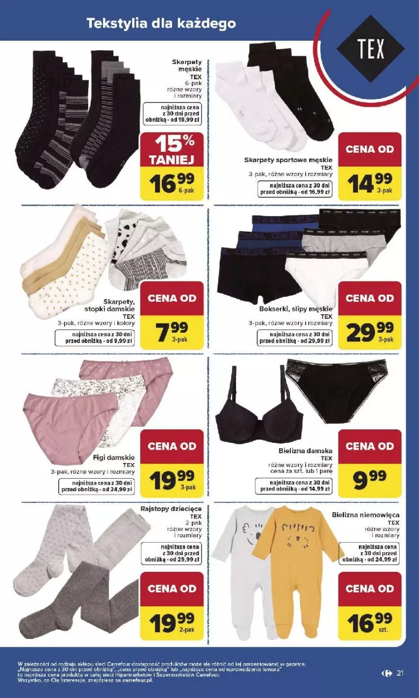 Gazetka promocyjna Carrefour - Gazetka Produkt Carrefour od poniedziałku! - ważna 19.01 do 31.01.2026 - strona 21 - produkty: Bielizna, Bokserki, Dzieci, Figi, Karp, Por, Rajstopy, Ser, Slipy, Sport, Top