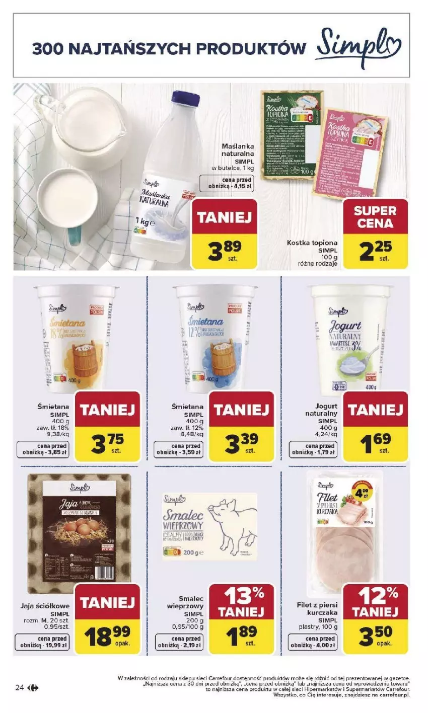 Gazetka promocyjna Carrefour - Gazetka Produkt Carrefour od poniedziałku! - ważna 19.01 do 31.01.2026 - strona 24 - produkty: Filet z piersi kurczaka, Jaja, Jogurt, Jogurt naturalny, Kurczak, Maślanka, Smalec, Top