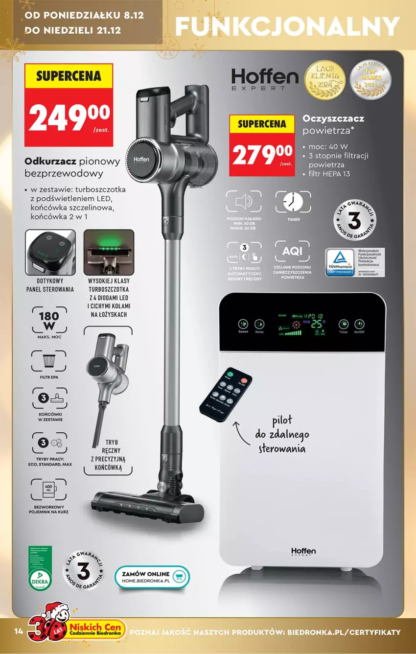 Gazetka promocyjna Biedronka - Okazje Tygodnia - ważna 06.12 do 20.12.2025 - strona 14 - produkty: Oczyszczacz powietrza, Odkurzacz, Pojemnik, Sok, Szczotka, Top