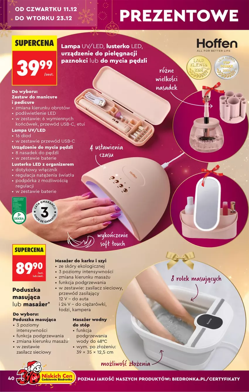 Gazetka promocyjna Biedronka - Okazje Tygodnia - ważna 06.12 do 20.12.2025 - strona 40 - produkty: Lampa, Manicure i pedicure, Masażer, Organizer, Poduszka, Przewód