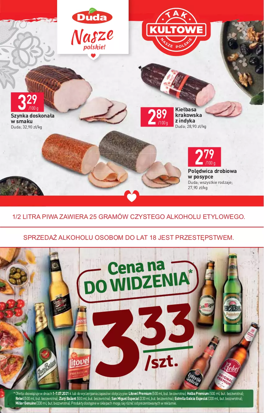 Gazetka promocyjna Stokrotka - Supermarket - ważna 01.07 do 07.07.2021 - strona 4 - produkty: Duda, Kiełbasa, Kiełbasa krakowska, Polędwica, Szynka