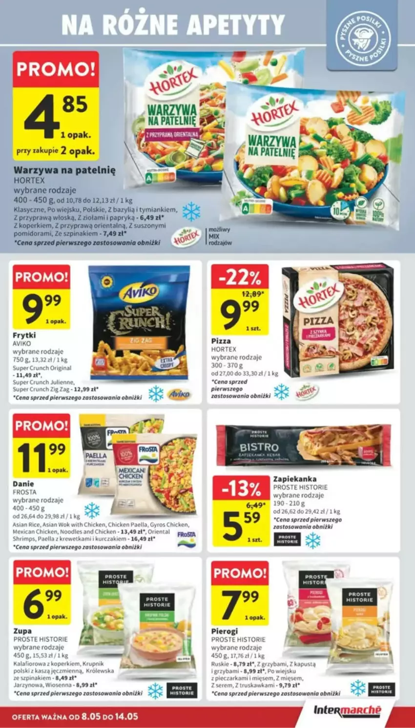 Gazetka promocyjna Intermarche - ważna 08.05 do 14.05.2025 - strona 14 - produkty: Bazyl, Frosta, Frytki, Gin, Gyros, Hortex, Kapustą, Krupnik, Kurczak, Piec, Pieczarka, Pierogi, Pizza, Ser, Szpinak, Warzywa, Zapiekanka, Zupa