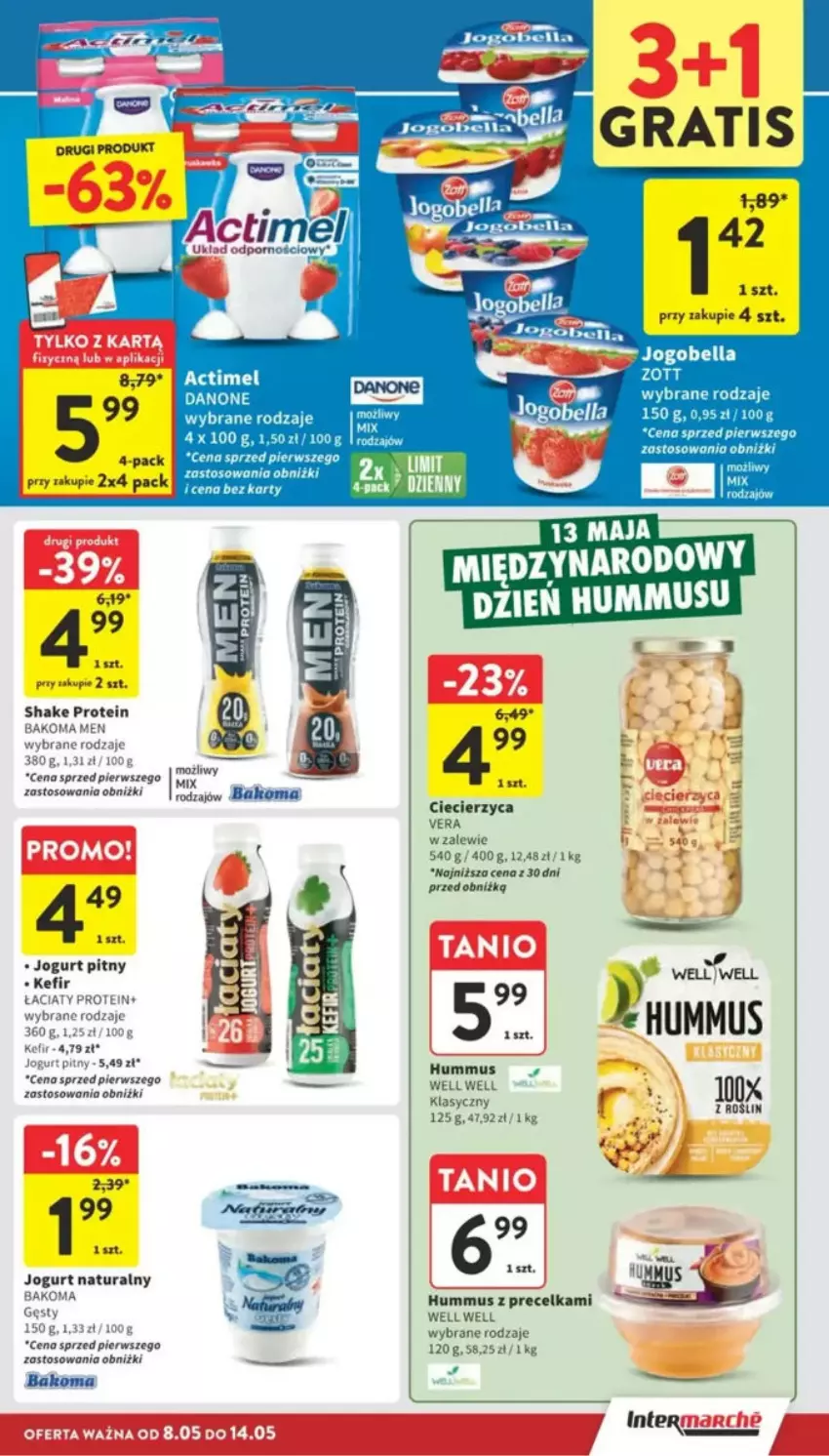 Gazetka promocyjna Intermarche - ważna 08.05 do 14.05.2025 - strona 18 - produkty: Bakoma, Bell, Bella, Danone, Fa, Hummus, Jogobella, Jogurt, Jogurt pitny, Kefir, Mus, Por, Pur