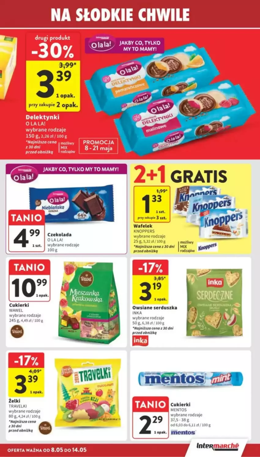 Gazetka promocyjna Intermarche - ważna 08.05 do 14.05.2025 - strona 20 - produkty: Cukier, Cukierki, Czekolada, Inka, Knoppers, Mentos, Ser, Wafelek, Wawel