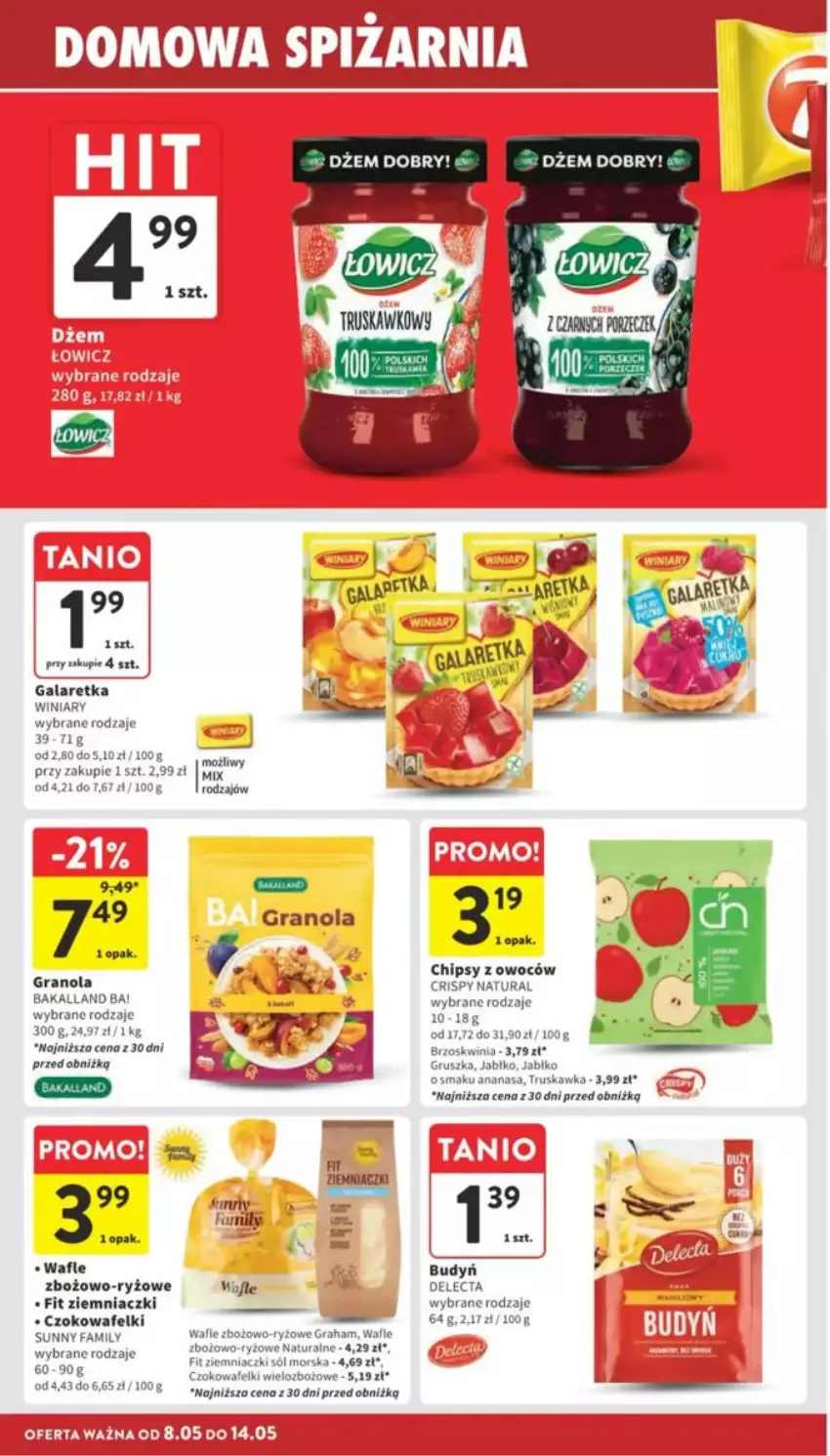 Gazetka promocyjna Intermarche - ważna 08.05 do 14.05.2025 - strona 21 - produkty: Ba!, Bakalland, Budyń, Chipsy, Delecta, Dżem, Fa, Gala, Galaretka, Gra, Granola, Jabłka, Ryż, Sól, Wafle, Winiary