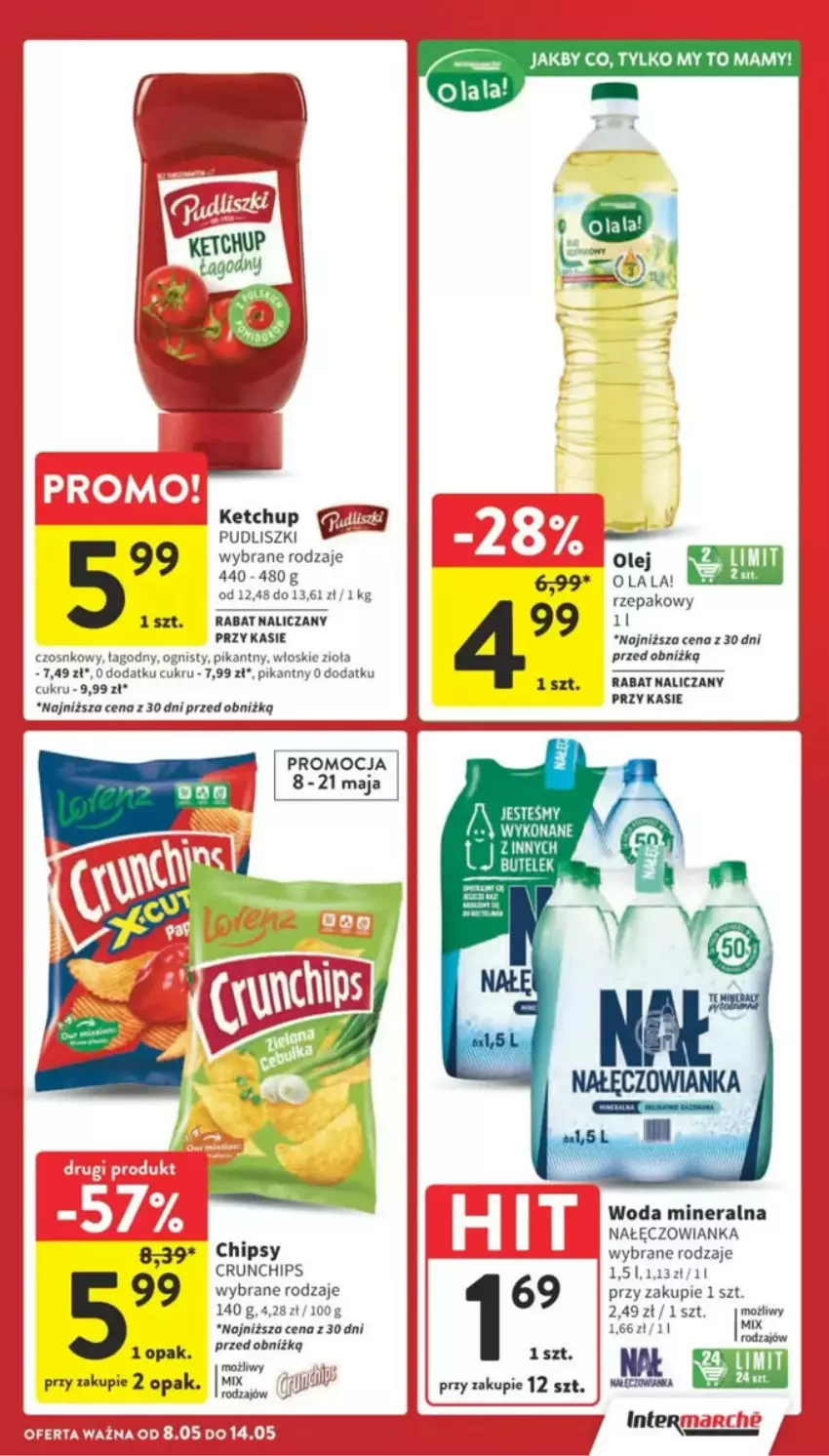 Gazetka promocyjna Intermarche - ważna 08.05 do 14.05.2025 - strona 42 - produkty: Chipsy, Crunchips, Ketchup, Nałęczowianka, Olej, Pudliszki, Woda, Woda mineralna