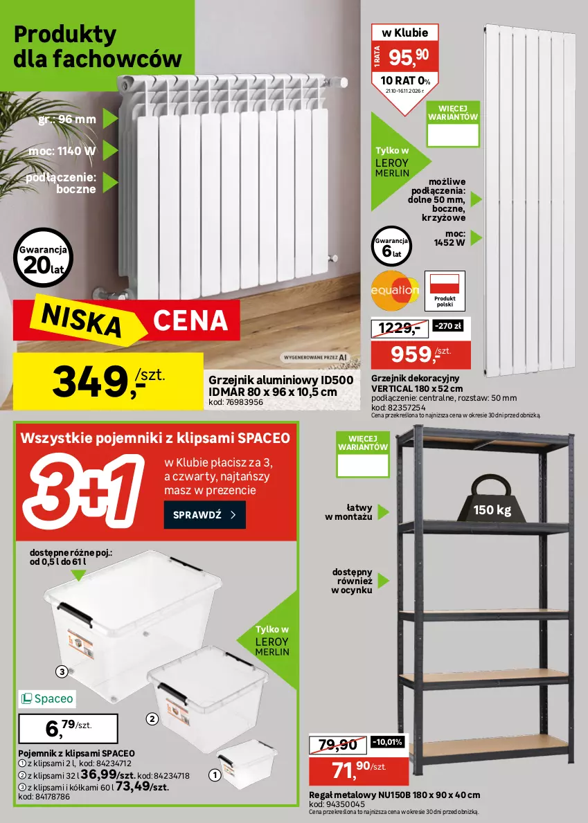 Gazetka promocyjna Leroy Merlin - Gazetka Leroy Merlin - ważna 21.10 do 16.11.2026 - strona 30 - produkty: Brykiet drzewny, Cynk, Fa, Grzejnik, Koc, Pellet, Pojemnik, Por, Regał, Regał metalowy, Sól, Sport, Tablet, Tran