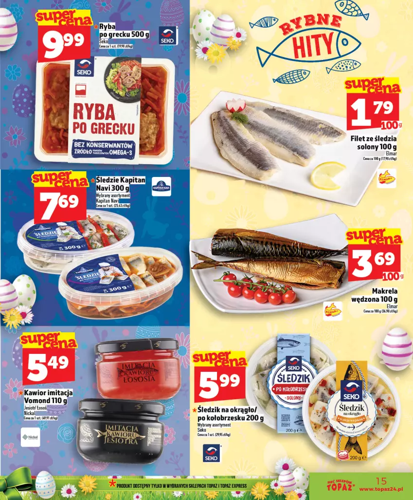 Gazetka promocyjna Topaz - Gazetka - ważna 02.04 do 08.04.2026 - strona 15 - produkty: Kawior, Por, Ryba, Ryba po grecku, SEKO