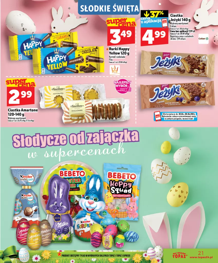 Gazetka promocyjna Topaz - Gazetka - ważna 02.04 do 08.04.2026 - strona 21 - produkty: Ciastka, Czekolada, Rurki, Top