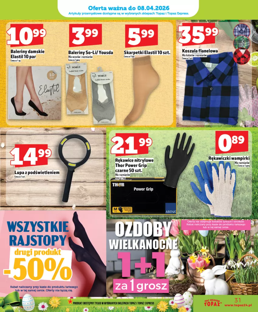 Gazetka promocyjna Topaz - Gazetka - ważna 02.04 do 08.04.2026 - strona 31 - produkty: Baleriny, Karp, Kosz, Koszula, Rajstopy, Rękawice, Skarpetki, Sos, Top