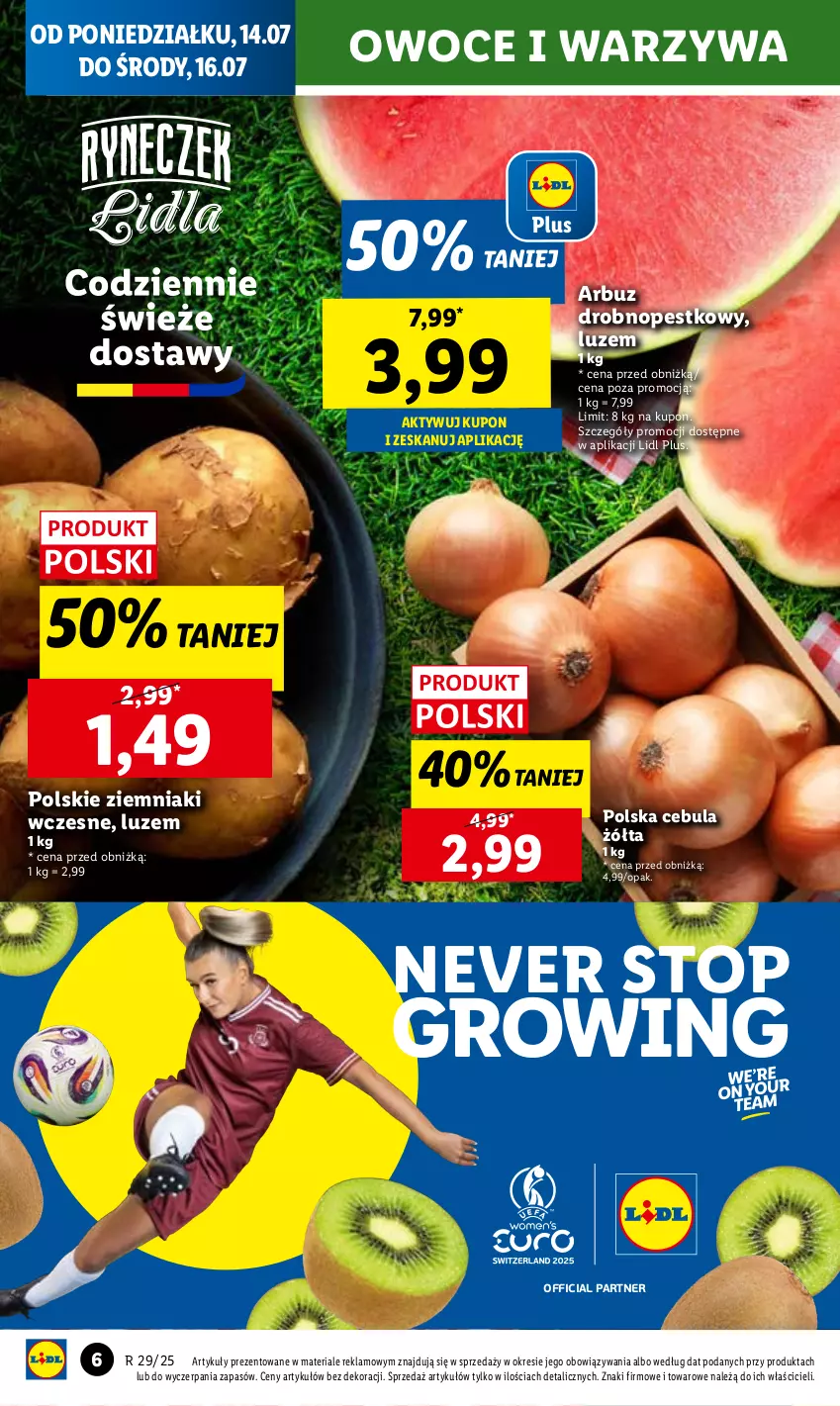 Gazetka promocyjna Lidl - GAZETKA - ważna 14.07 do 16.07.2025 - strona 6 - produkty: Arbuz, Cebula, Owoce, Top, Warzywa, Ziemniaki