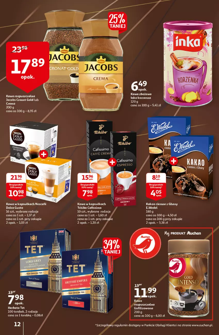 Gazetka promocyjna Auchan - Kawa i czekolada aromatycznie i słodko Hipermarkety - ważna 21.10 do 31.10.2021 - strona 12 - produkty: Cafissimo, Dolce Gusto, Fa, Herbata, Jacobs, Kakao, Kawa, Tchibo