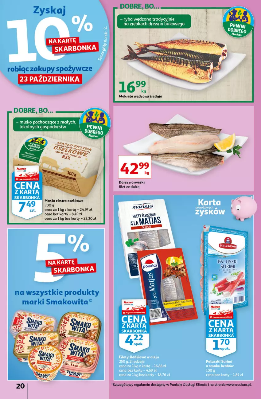 Gazetka promocyjna Auchan - Kawa i czekolada aromatycznie i słodko Hipermarkety - ważna 21.10 do 31.10.2021 - strona 20 - produkty: Dorsz, Fa, Masło, Ryba