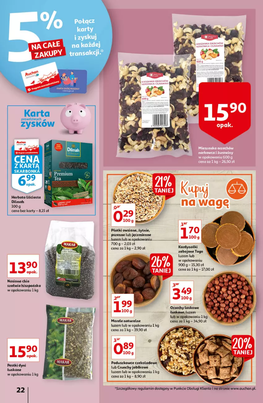Gazetka promocyjna Auchan - Kawa i czekolada aromatycznie i słodko Hipermarkety - ważna 21.10 do 31.10.2021 - strona 22 - produkty: Chia, Dilmah, Fa, Herbata, Pestki dyni, Płatki owsiane, Tago