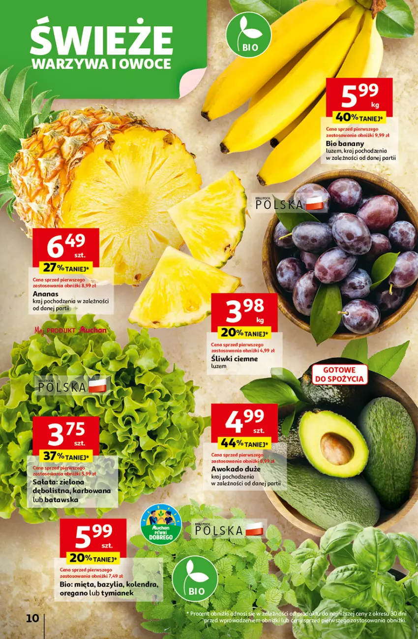 Gazetka promocyjna Auchan - Wielkie przeboje cenowe Hipermarket - ważna 16.10 do 22.10.2025 - strona 10 - produkty: Ananas, Banany, Bazyl, Bazylia, Kolendra, Mięta, Sałat