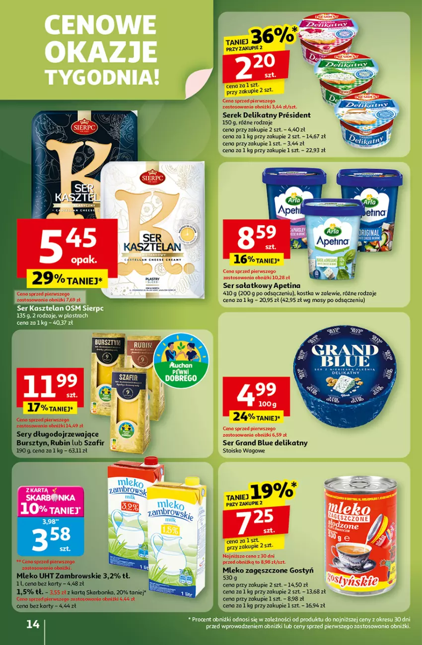 Gazetka promocyjna Auchan - Wielkie przeboje cenowe Hipermarket - ważna 16.10 do 22.10.2025 - strona 14 - produkty: Bursztyn, Gra, Kasztelan, Mleko, Mleko zagęszczone, Rubin, Sałat, Ser, Ser Kasztelan, Serek