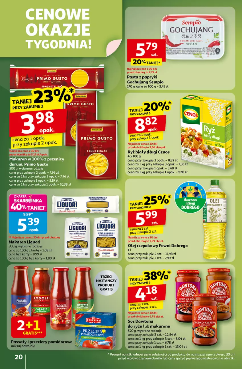 Gazetka promocyjna Auchan - Wielkie przeboje cenowe Hipermarket - ważna 16.10 do 22.10.2025 - strona 20 - produkty: Cenos, Dawtona, Gra, Isla, LG, Makaron, Mus, Olej, Olej rzepakowy, Rum, Ryż, Ryż biały, Sos