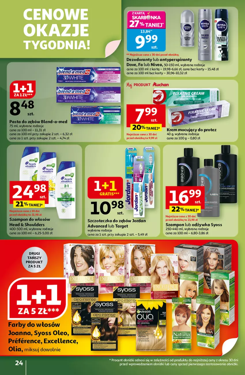 Gazetka promocyjna Auchan - Wielkie przeboje cenowe Hipermarket - ważna 16.10 do 22.10.2025 - strona 24 - produkty: Antyperspirant, Dezodorant, Dove, Fa, Joanna, Nivea, Odżywka, Oleo, Syoss, Szczoteczka, Szczoteczka do zębów