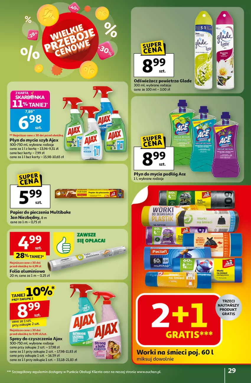 Gazetka promocyjna Auchan - Wielkie przeboje cenowe Hipermarket - ważna 16.10 do 22.10.2025 - strona 29 - produkty: Ajax, Folia aluminiowa, Gra, Jan Niezbędny, Odświeżacz powietrza, Papier, Papier do pieczenia, Piec, Płyn do mycia, Spray do czyszczenia, Worki na śmiec, Worki na śmieci