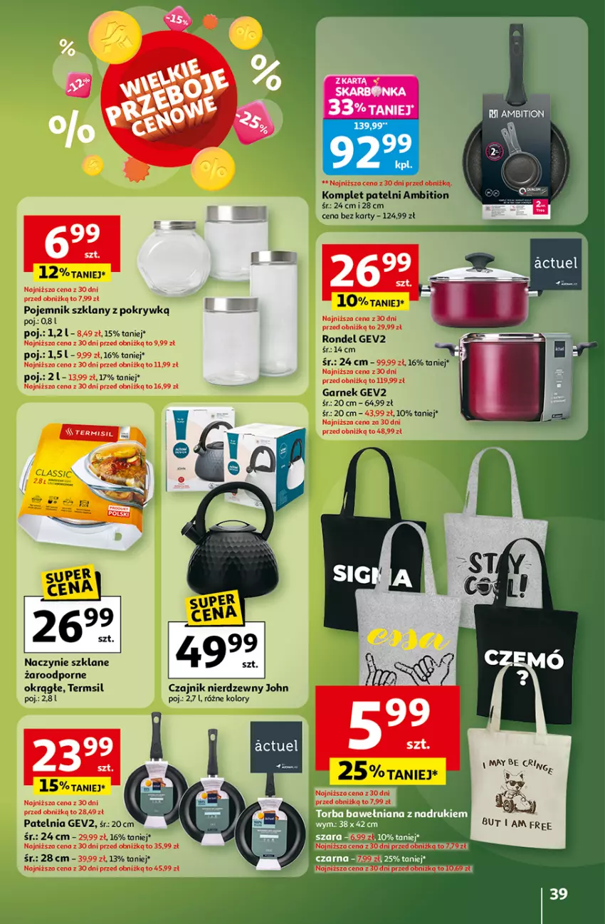 Gazetka promocyjna Auchan - Wielkie przeboje cenowe Hipermarket - ważna 16.10 do 22.10.2025 - strona 39 - produkty: Ambition, Czajnik, Fa, Garnek, Patelnia, Pojemnik, Pojemnik szklany, Por, Rondel
