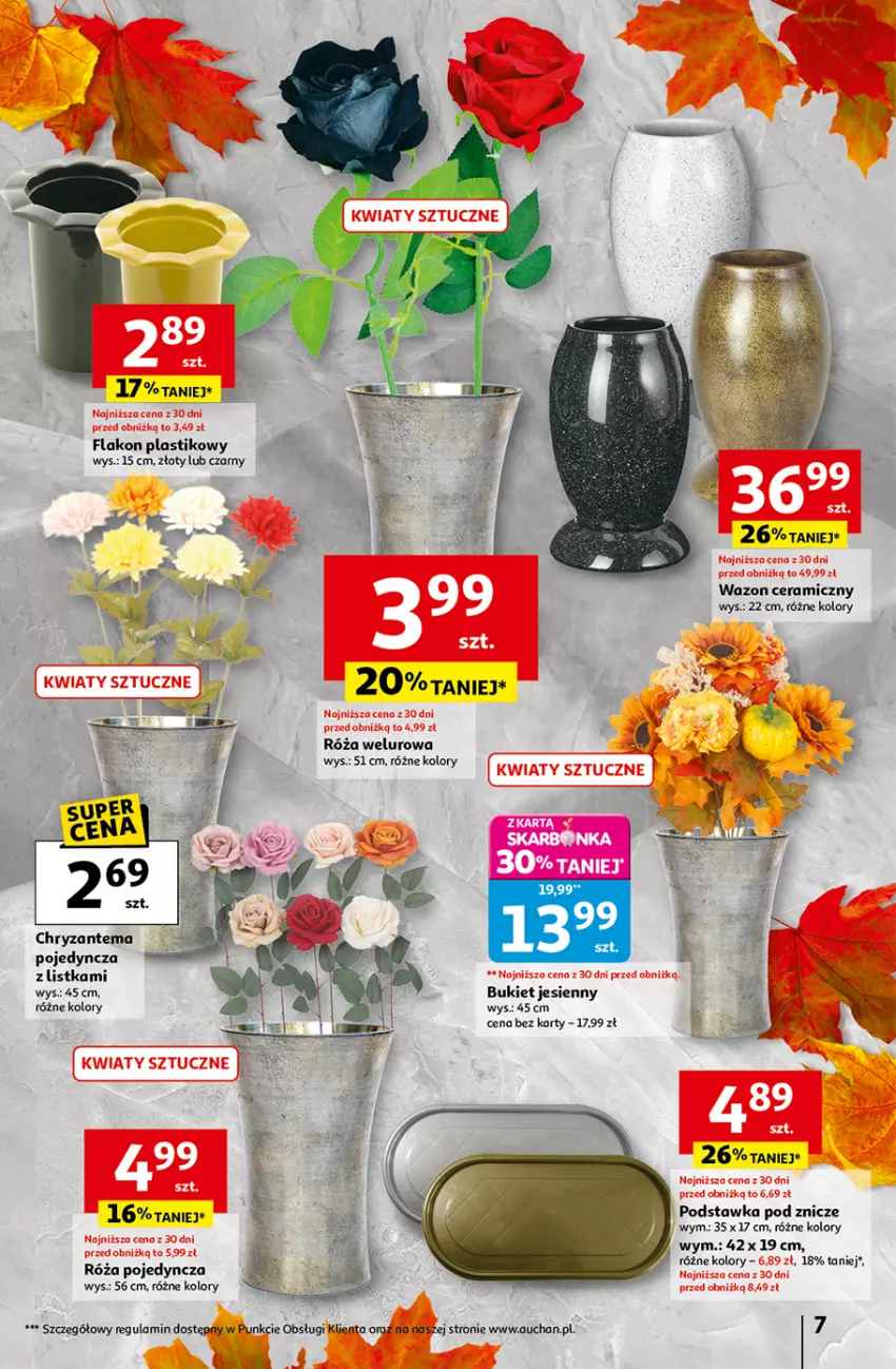 Gazetka promocyjna Auchan - Wielkie przeboje cenowe Hipermarket - ważna 16.10 do 22.10.2025 - strona 7 - produkty: Bukiet, Chryzantema, Róża, Wazon, Znicz