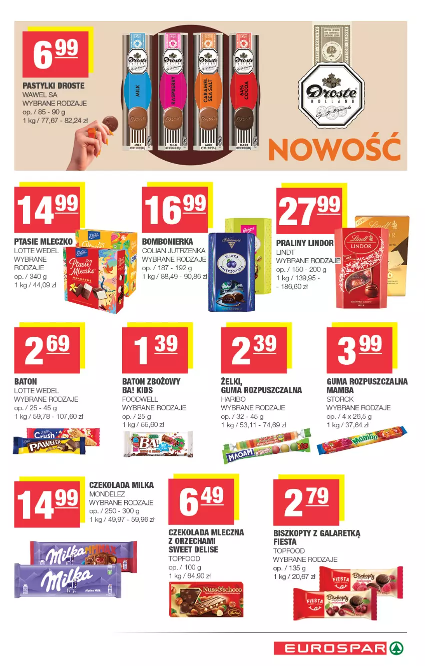 Gazetka promocyjna Spar - EuroSpar - ważna 09.09 do 20.09.2026 - strona 11 - produkty: Ba!, Baton, Biszkopty, Czekolada, Czekolada mleczna, Gala, Guma rozpuszczalna, Haribo, Jutrzenka, Lindor, Lindt, Mamba, Milka, Mleczko, Pastylki, Praliny, Ptasie mleczko, Top, Wawel