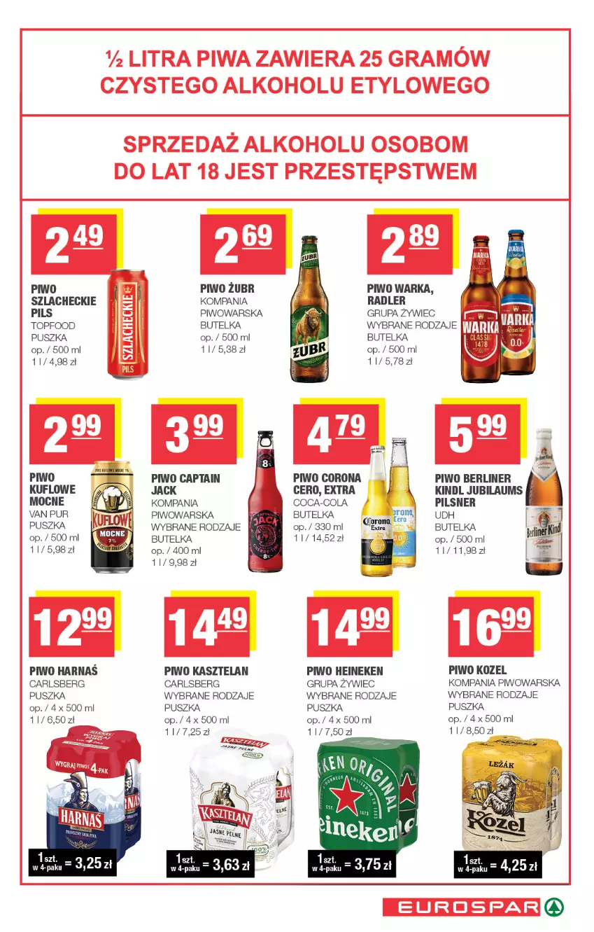 Gazetka promocyjna Spar - EuroSpar - ważna 09.09 do 20.09.2026 - strona 15 - produkty: Carlsberg, Coca-Cola, Gra, Harnaś, Heineken, Kasztelan, Kozel, Piwa, Piwo, Pur, Radler, Top, Warka