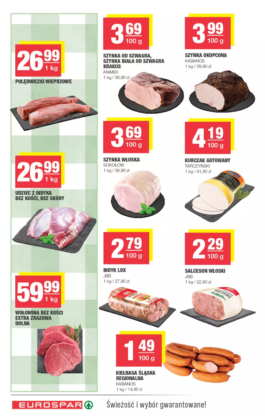 Gazetka promocyjna Spar - EuroSpar - ważna 09.09 do 20.09.2026 - strona 6 - produkty: Gra, Indyk lux, Kabanos, Kiełbasa, Krakus, Kurczak, Kurczak gotowany, Salceson, Sok, Sokołów, Szynka, Szynka biała, Tarczyński, Udziec z indyka, Wołowina, Wołowina bez kości