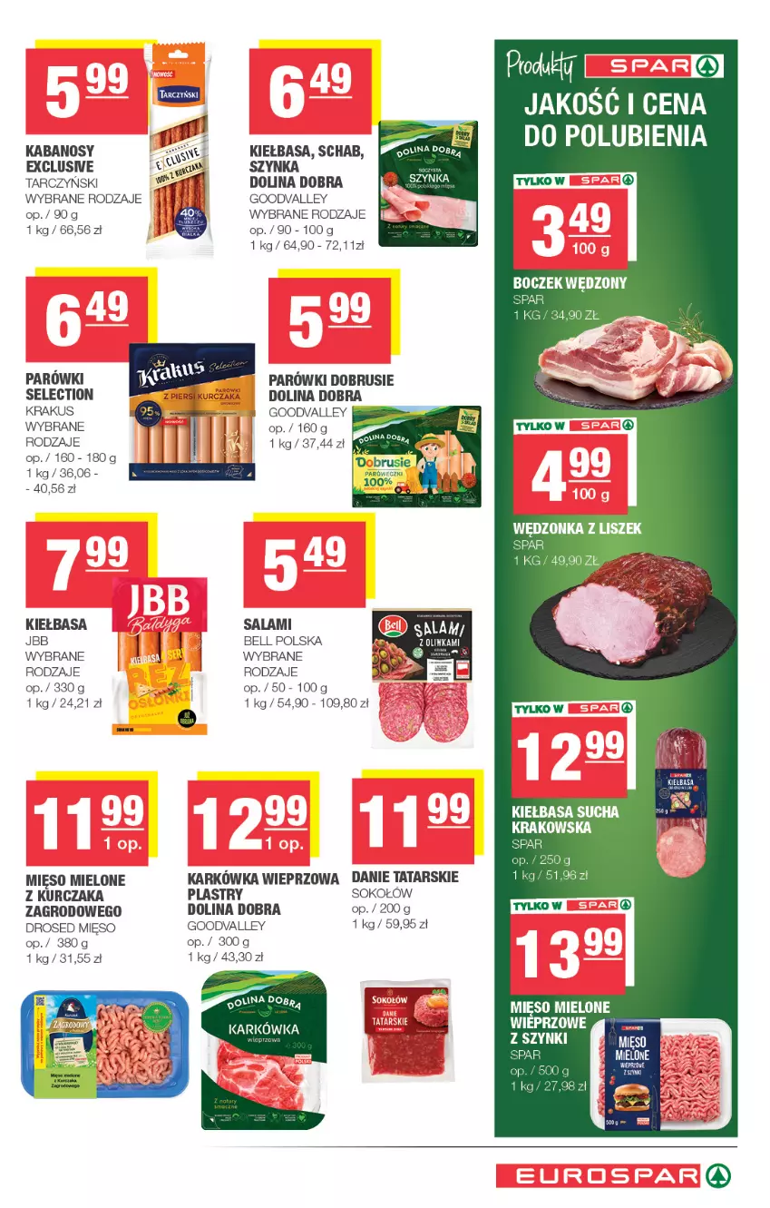 Gazetka promocyjna Spar - EuroSpar - ważna 09.09 do 20.09.2026 - strona 7 - produkty: Bell, Boczek, Kabanos, Karkówka wieprzowa, Kiełbasa, Krakus, Kurczak, Mięso, Mięso mielone, Obrus, Parówki, Salami, Sok, Sokołów, Szynka, Tarczyński