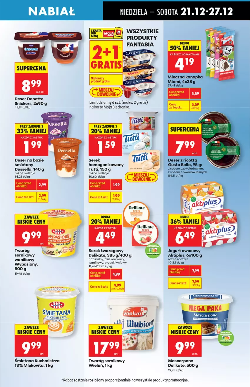 Gazetka promocyjna Biedronka - od niedzieli - ważna 21.12 do 27.12.2025 - strona 39 - produkty: Aktiplus, Deser, Gra, Jogurt, Jogurt owocowy, Mascarpone, Mleko, Mlekovita, Por, Ser, Serek, Serek homogenizowany, Serek twarogowy, Snickers, Twaróg
