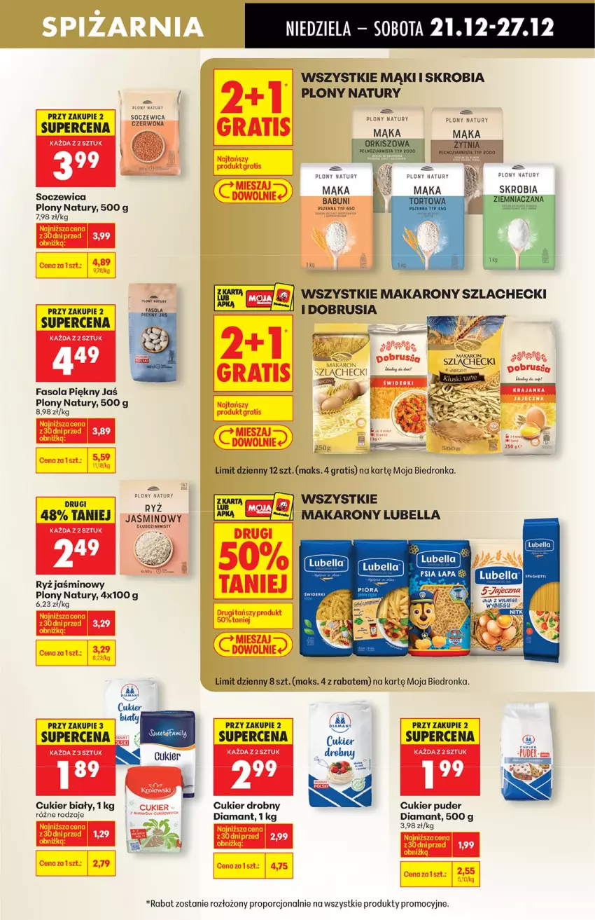 Gazetka promocyjna Biedronka - od niedzieli - ważna 21.12 do 27.12.2025 - strona 43 - produkty: Babuni, Bell, Bella, Cukier, Cukier puder, Diamant, Fa, Fasola, Gra, Lubella, Mąka, Makaron, Obrus, Por, Puder, Ryż