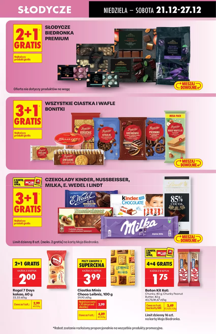 Gazetka promocyjna Biedronka - od niedzieli - ważna 21.12 do 27.12.2025 - strona 49 - produkty: 7 Days, Baton, Bonitki, Ciastka, E. Wedel, Gra, Kakao, Kinder, Kit Kat, Lindt, Milka, Por, Rama, Rogal, Ryż, Ser, Wafle